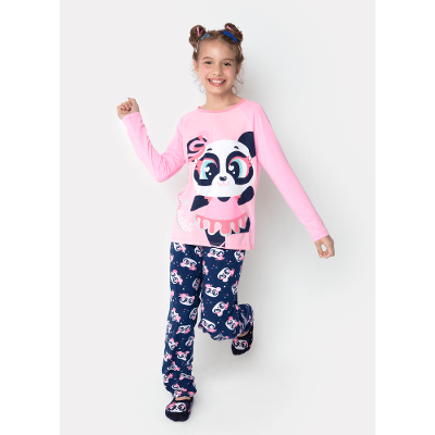 Pijama Manga Longa Menina Teen Viscolycra Panda Bailarina