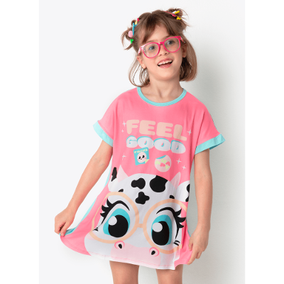 Camisola Manga Curta Viscolycra Menina Vaca Colorful