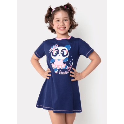 Camisola Manga Curta Menina Algodão Panda Bailarina