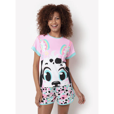 Pijama Manga Curta Viscolycra Feminino Dálmata Donuts