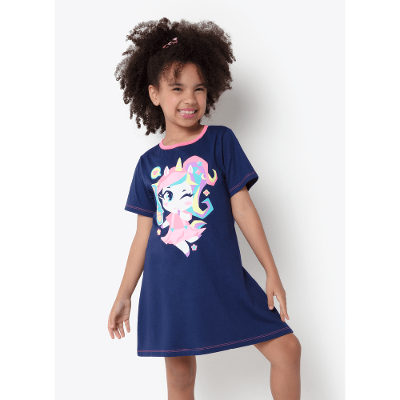 Camisola Manga Curta Algodão Menina Teen Unicórnio Kawaii