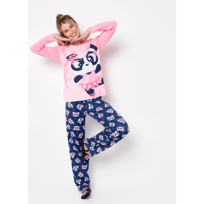 Pijama Manga Longa Feminino Viscolycra Panda Bailarina