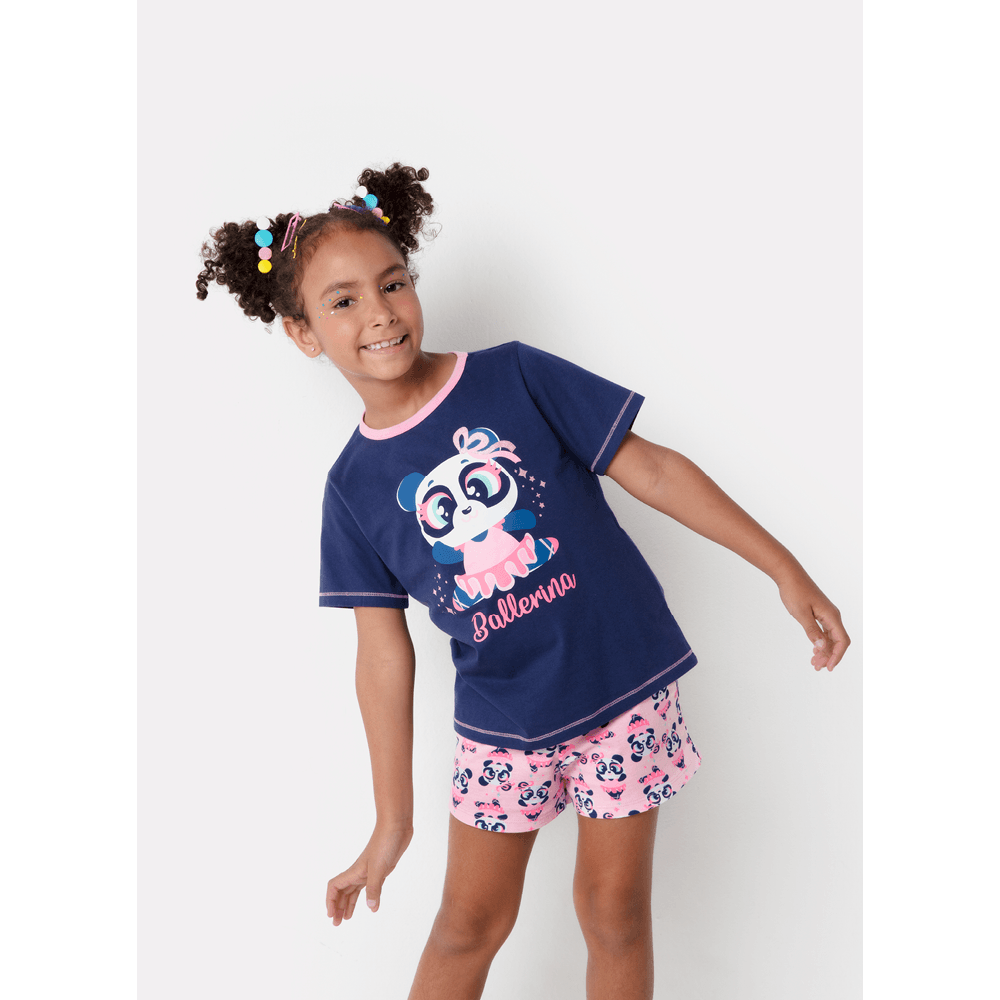 Pijama Manga Curta Menina Algodão Panda Bailarina - 2
