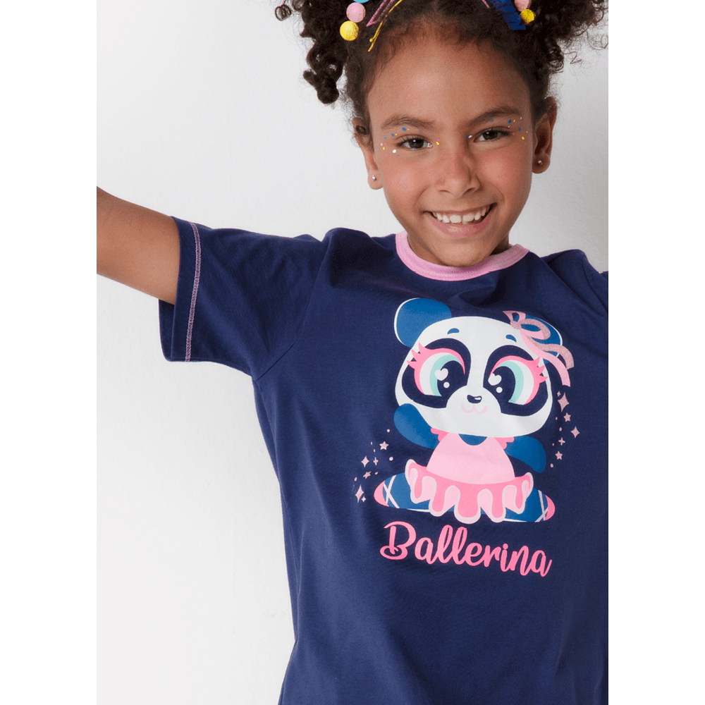 Pijama Manga Curta Menina Algodão Panda Bailarina - 3