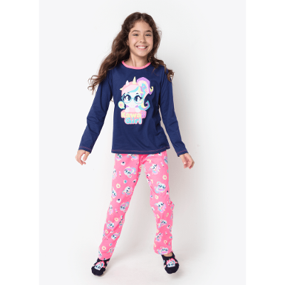 Pijama Manga Longa Algodão Menina Teen Unicórnio Kawaii