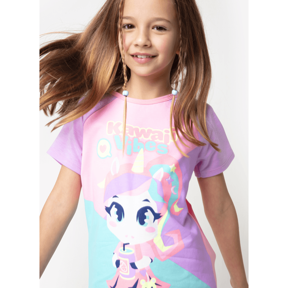 Pijama Manga Curta Viscolycra Menina Unicórnio Kawaii - 2