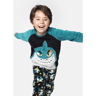 Pijama Manga Longa Menino Teen Soft Tubarão Rockstar