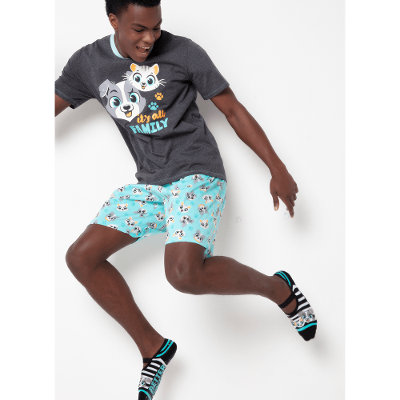 Pijama Manga Curta Masculino Família Pets