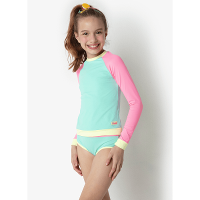 Camiseta Manga Longa com Proteção Solar Menina Color Block