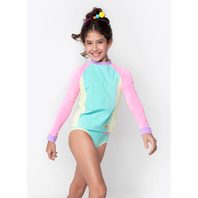 Camiseta Manga Longa Menina Teen Com Proteção Solar Color Block