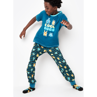 Pijama Longo Manga Curta Menino Teen Viscolycra Pixel Bugs Brilha no Escuro