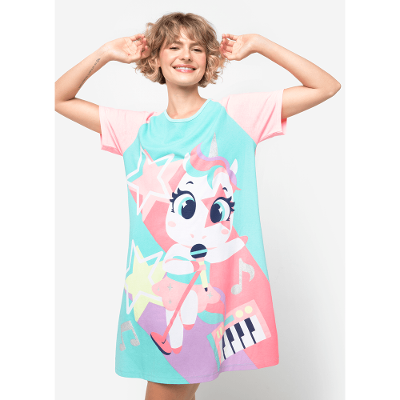 Camisola Manga Curta Feminino Viscolycra Unicórnio Popstar