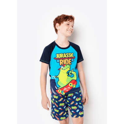 Pijama Manga Curta Menino Viscolycra Dinossauro Skate