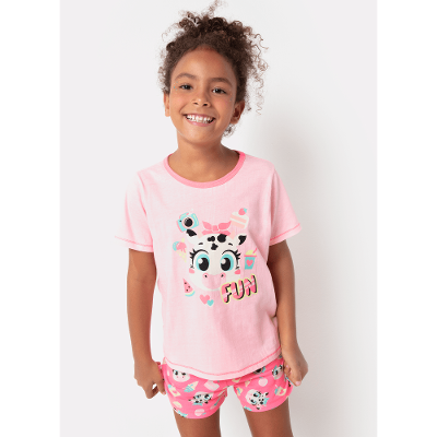 Pijama Manga Curta Menina Algodão Vaca