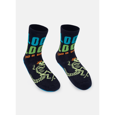 Meia Soquete com Sola Emborrachada Menino Dinossauro Fósseis