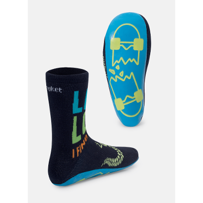 Meia Soquete com Sola Emborrachada Menino Dinossauro Fósseis