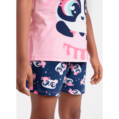 Pijama Manga Curta Menina Teen Viscolycra Panda Bailarina