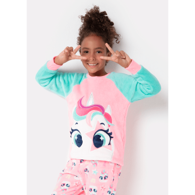 Pijama Manga Longa Menina Soft Unicórnio Popstar