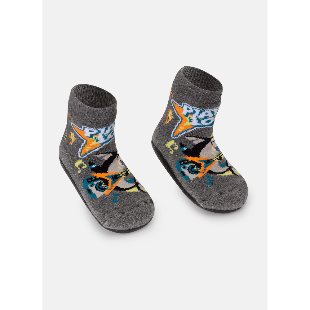 Meia Botinha com Sola Emborrachada Bebê Menino Tubarão Rockstar - 1