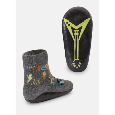 Meia Botinha com Sola Emborrachada Bebê Menino Tubarão Rockstar