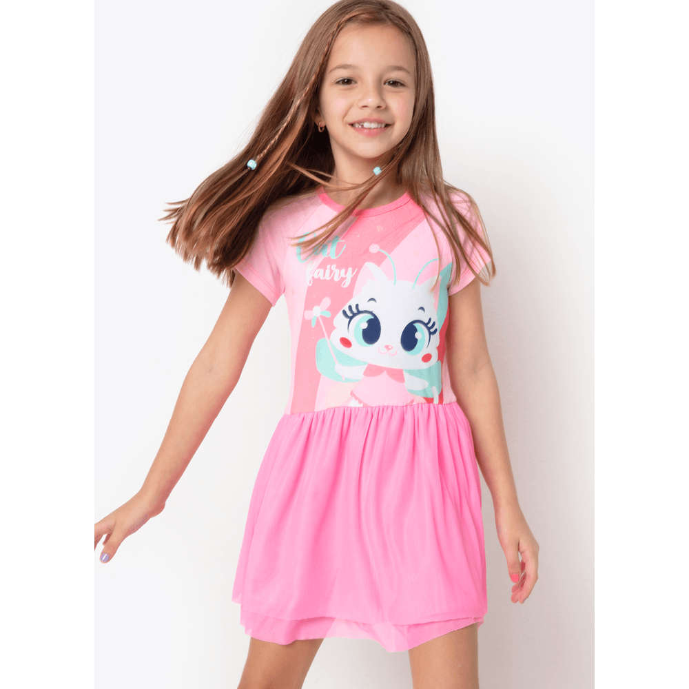 Camisola Fantasia Manga Curta Viscolycra Menina Gata Fada - 1