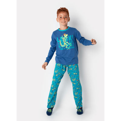 Pijama Manga Longa Menino Teen Algodão Dinossauro Fósseis