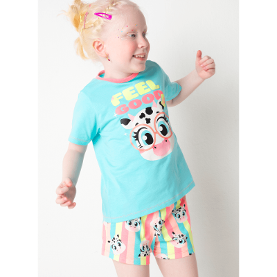 Pijama Manga Curta Algodão Menina Vaca Colorful