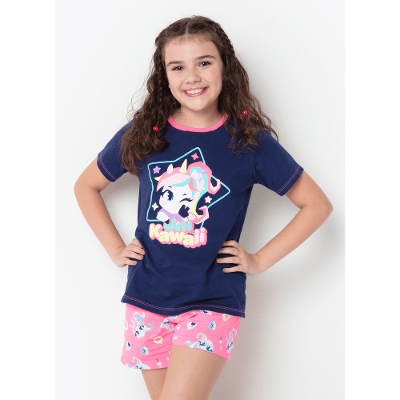 Pijama Manga Curta Algodão Menina Teen Unicórnio Kawaii