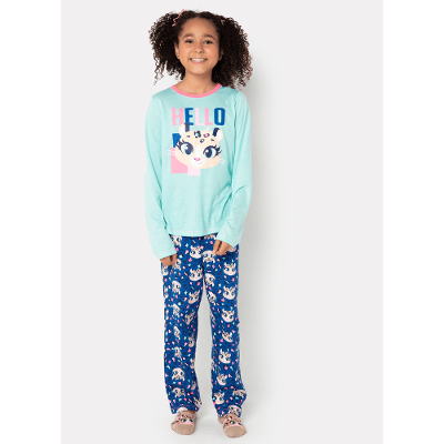 Pijama Manga Longa Menina Teen Algodão Onça