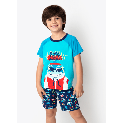 Pijama Manga Curta Menino Viscolycra Tubarão Hip Hop