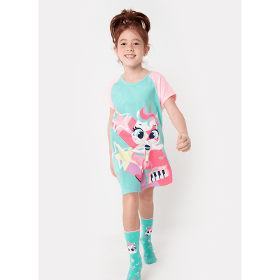 Camisola Manga Curta Menina Teen Viscolycra Unicórnio Popstar