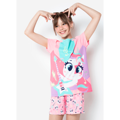 Pijama Manga Curta Menina Teen Viscolycra Unicórnio Popstar