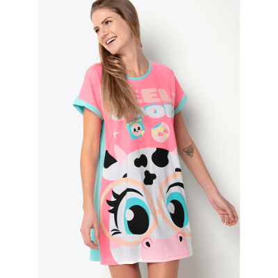 Camisola Manga Curta Viscolycra Feminino Vaca Colorful