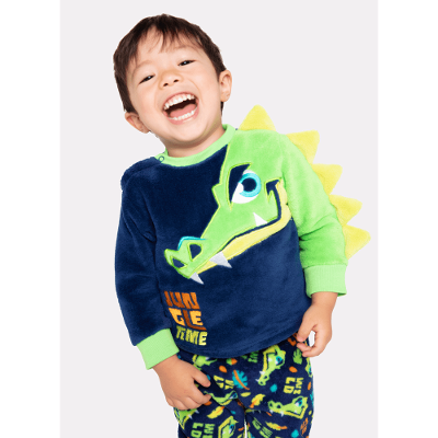 Pijama Manga Longa Soft Bebê Menino Jacaré Jungle