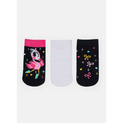 Kit com 3 Meias Soquete Bebê Menina Flamingo