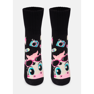 Meia Botinha Antiderrapante Feminina Vaca