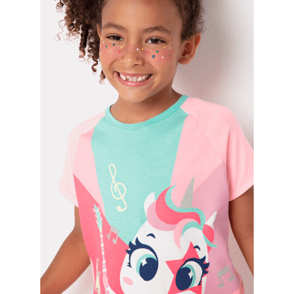 Pijama Manga Curta Menina Viscolycra Unicórnio Popstar - 3