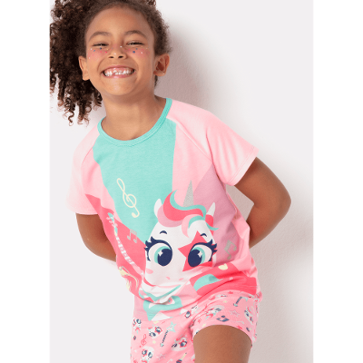 Pijama Manga Curta Menina Viscolycra Unicórnio Popstar