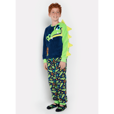 Pijama Manga Longa Soft Menino Teen Jacaré Jungle