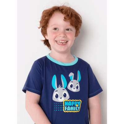 Pijama Manga Curta Menino Algodão Família Coelho