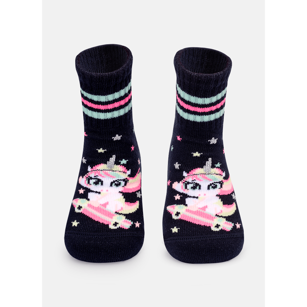 Meia Cano Médio Canelada Bebê Menina Unicórnio Skate - 1