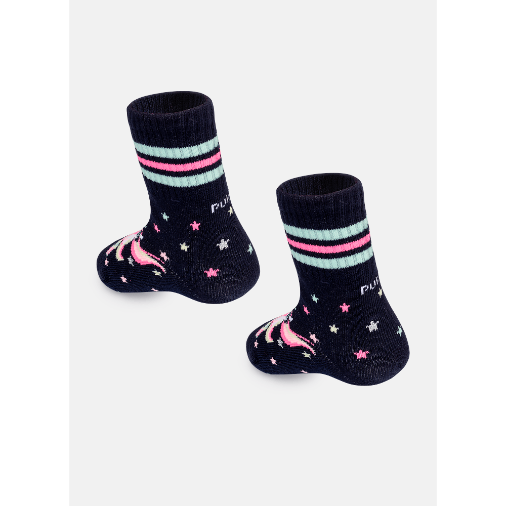 Meia Cano Médio Canelada Bebê Menina Unicórnio Skate - 3