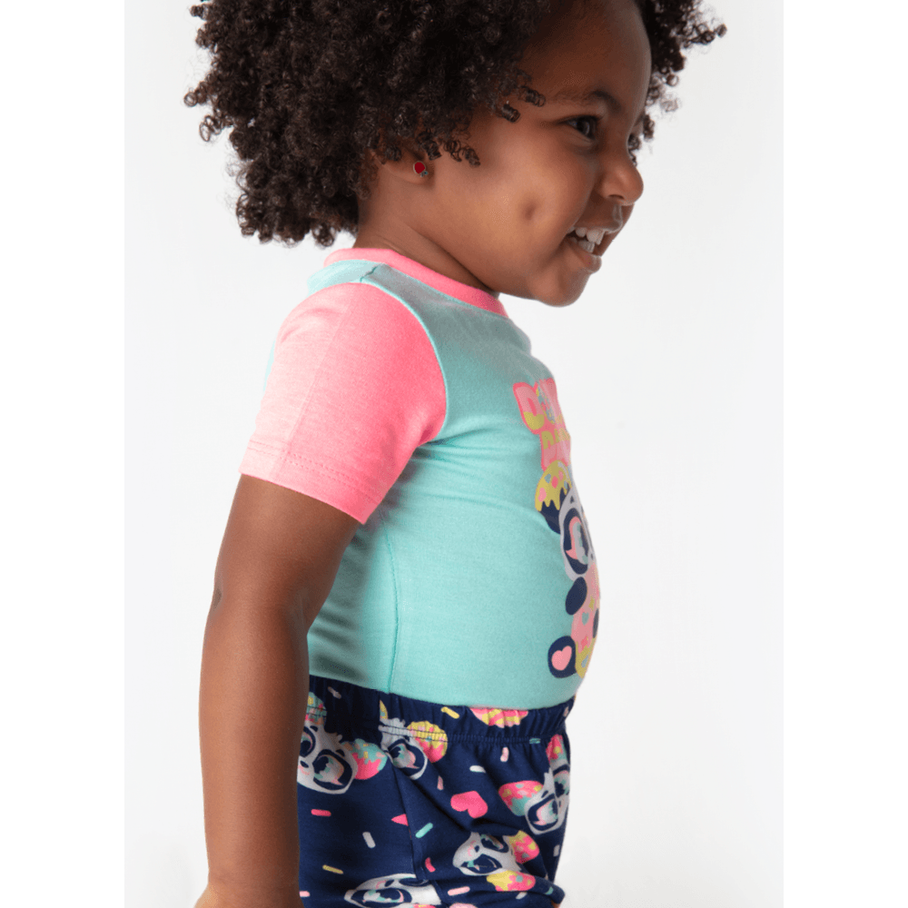 Pijama Manga Curta Viscolycra Bebê Menina Panda Donuts - 3