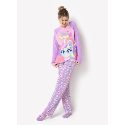 Pijama Manga Longa Viscolycra Feminino Unicórnio Kawaii