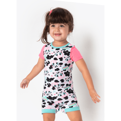 Macacão Manga Curta Viscolycra Bebê Menina Vaca Colorful