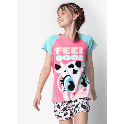 Pijama Manga Curta Viscolycra Menina Teens Vaca Colorful