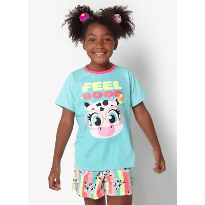Pijama Manga Curta Algodão Menina Teen Vaca Colorful