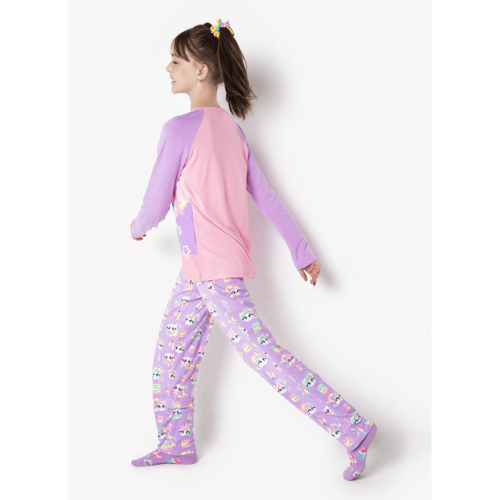 Pijama Manga Longa Lilás Viscolycra Feminino Unicórnio Kawaii - 3