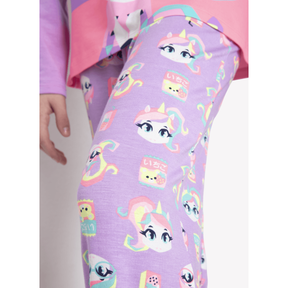 Pijama Manga Longa Lilás Viscolycra Feminino Unicórnio Kawaii - 4