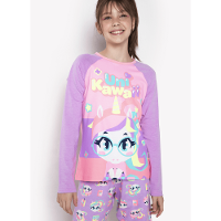 Pijama Manga Longa Lilás Viscolycra Feminino Unicórnio Kawaii - 2